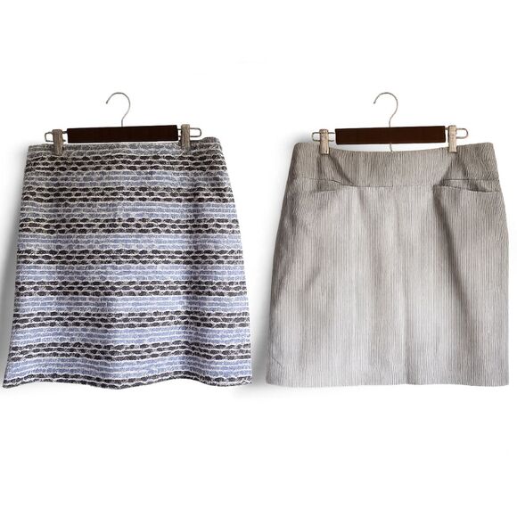 Talbots Skirts (Lot of 2)  Blue Fish Gray White Seersucker Pencil Mini Size 12 - Picture 1 of 14